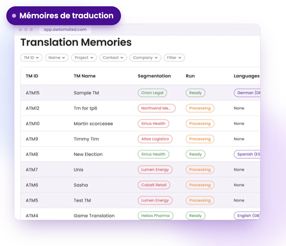 Écran Awtomated : Mémoires de traduction