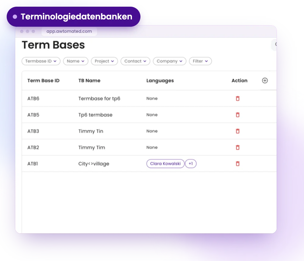 Awtomated-Oberfläche: Terminologiedatenbanken