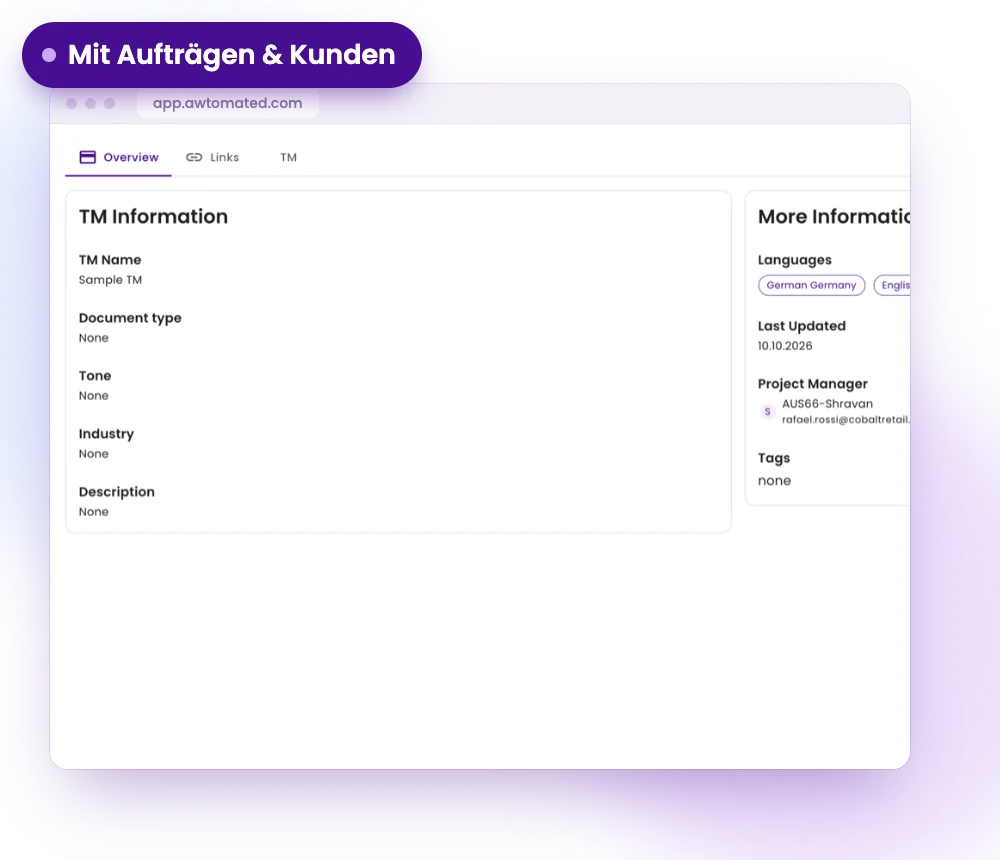 Awtomated-Oberfläche: Mit Ihrer Arbeit verknüpft