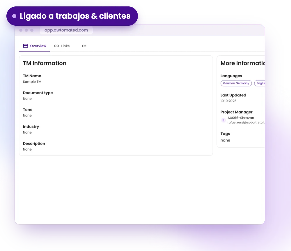 Pantalla de Awtomated: Vinculados a tu trabajo