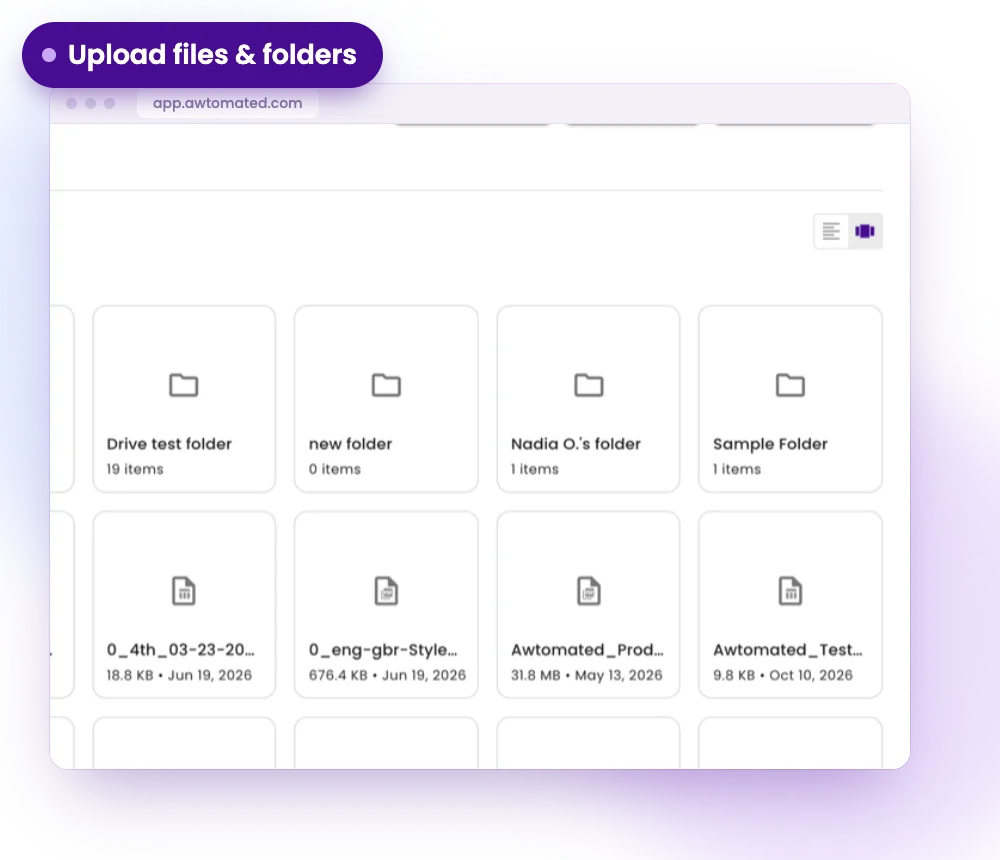 Awtomated screen: Upload files and folders