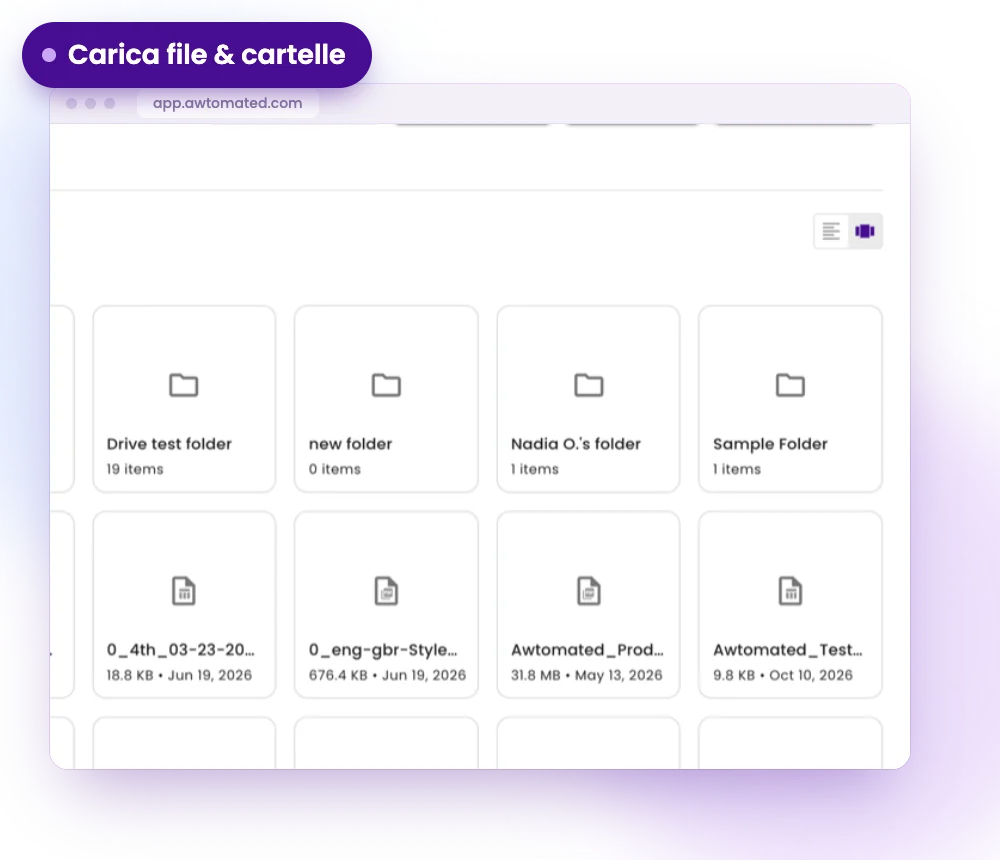 Schermata Awtomated: Carica file e cartelle