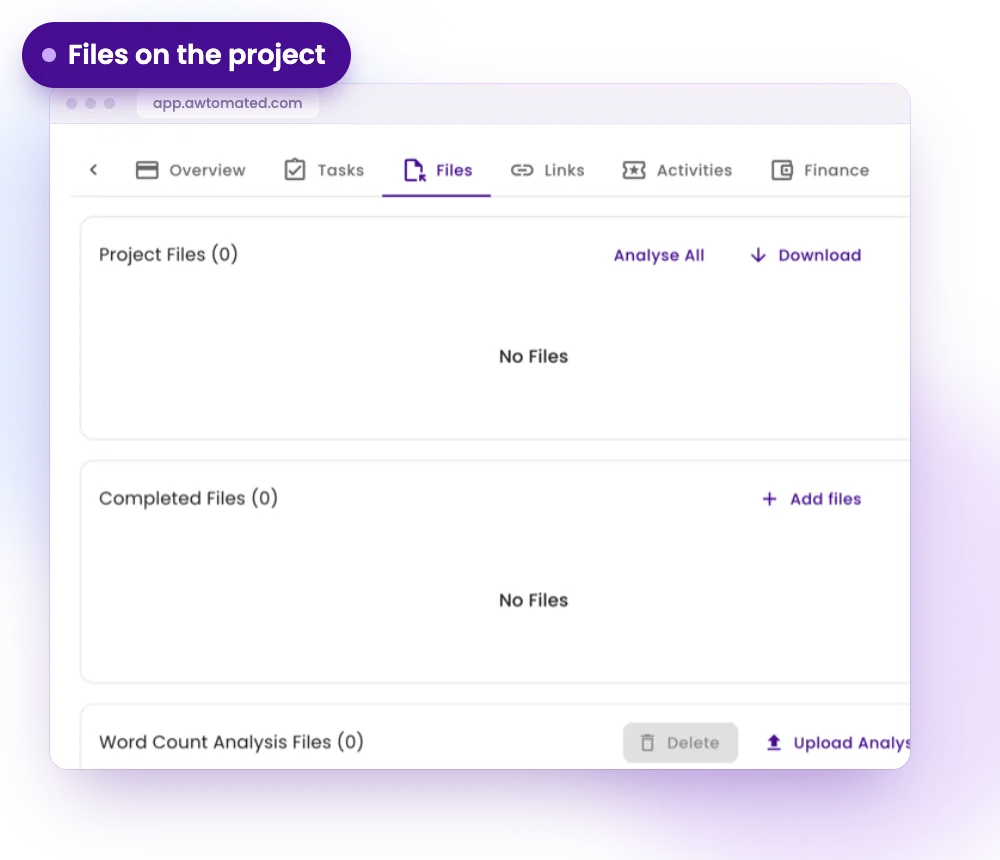 Awtomated screen: Files attached to the work