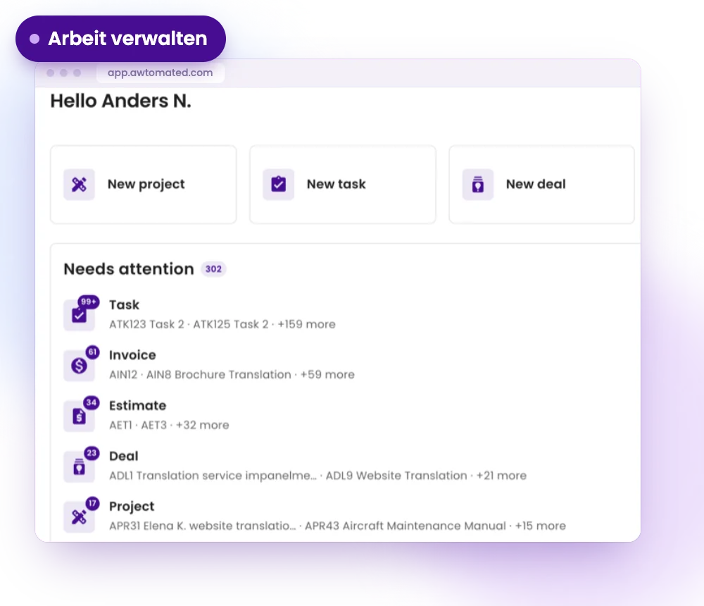 Awtomated-Oberfläche: Manage Work: heute verfügbar