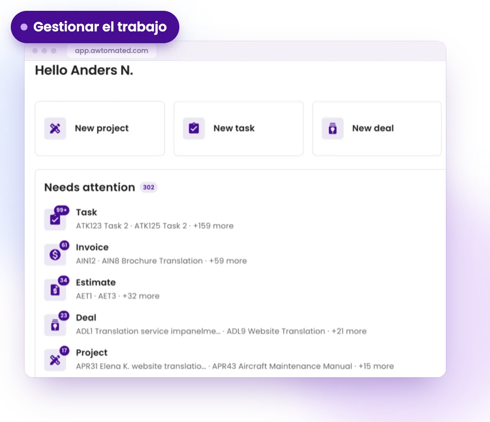Pantalla de Awtomated: Gestionar el trabajo: disponible hoy