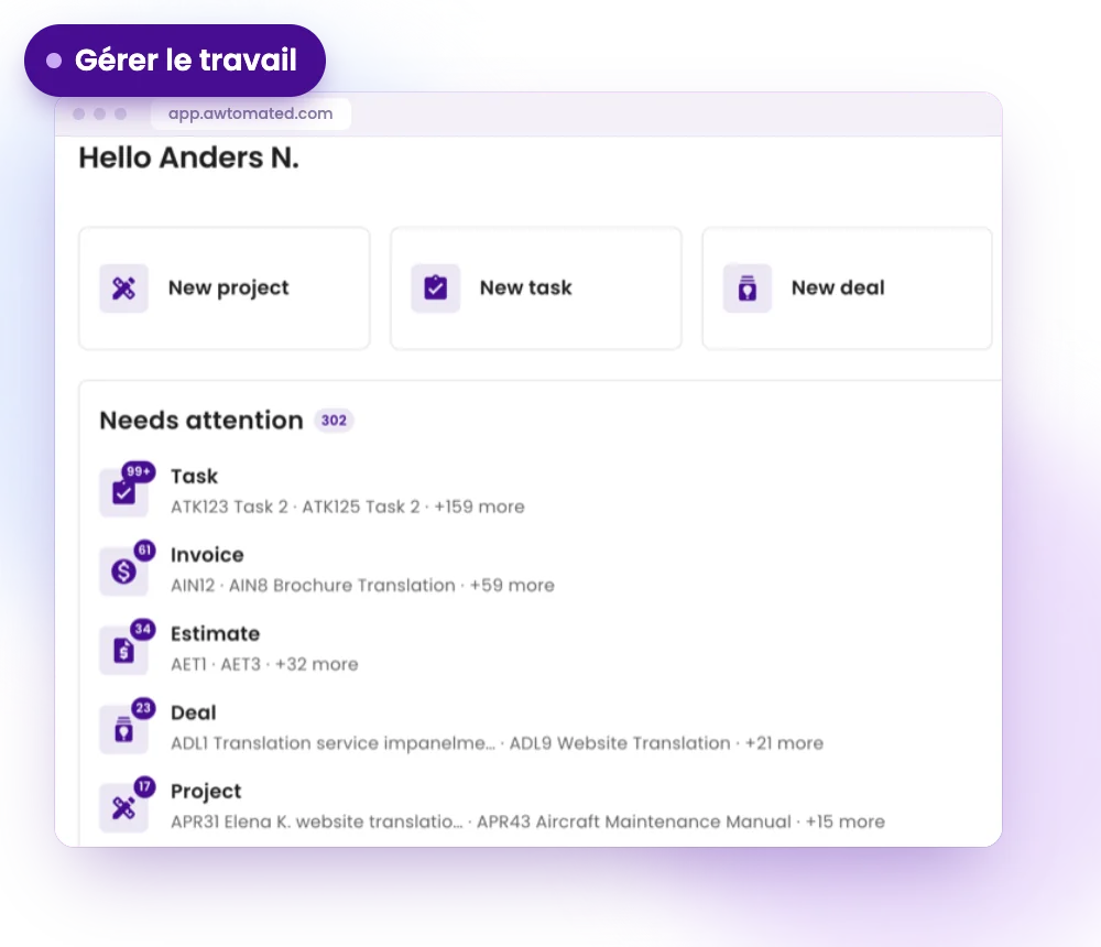 Écran Awtomated : Gérer le travail : disponible aujourd’hui