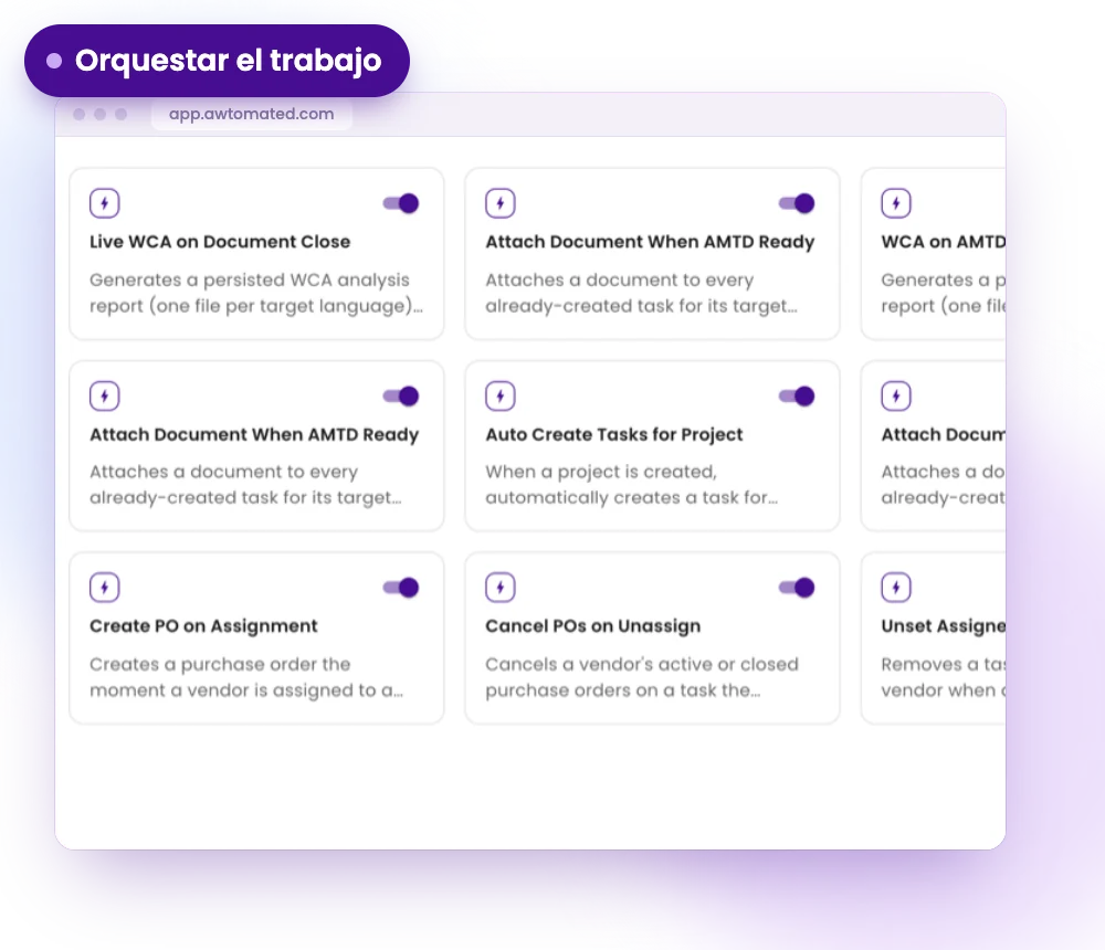 Pantalla de Awtomated: Orquestar el trabajo: dirección