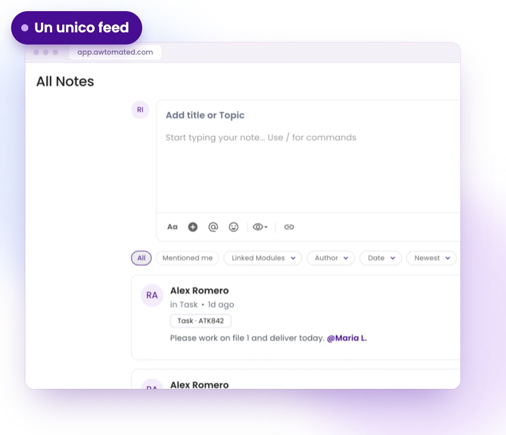Schermata Awtomated: Un unico feed per tutto il workspace