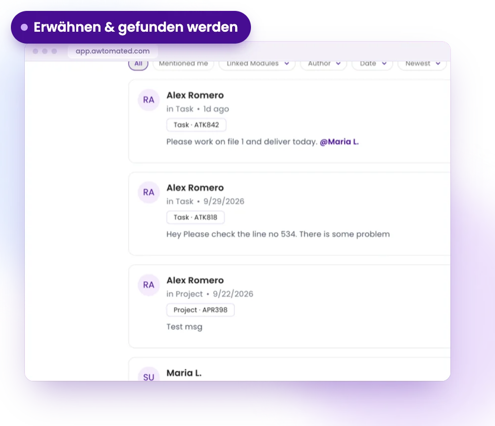 Awtomated-Oberfläche: Erwähnen und gefunden werden