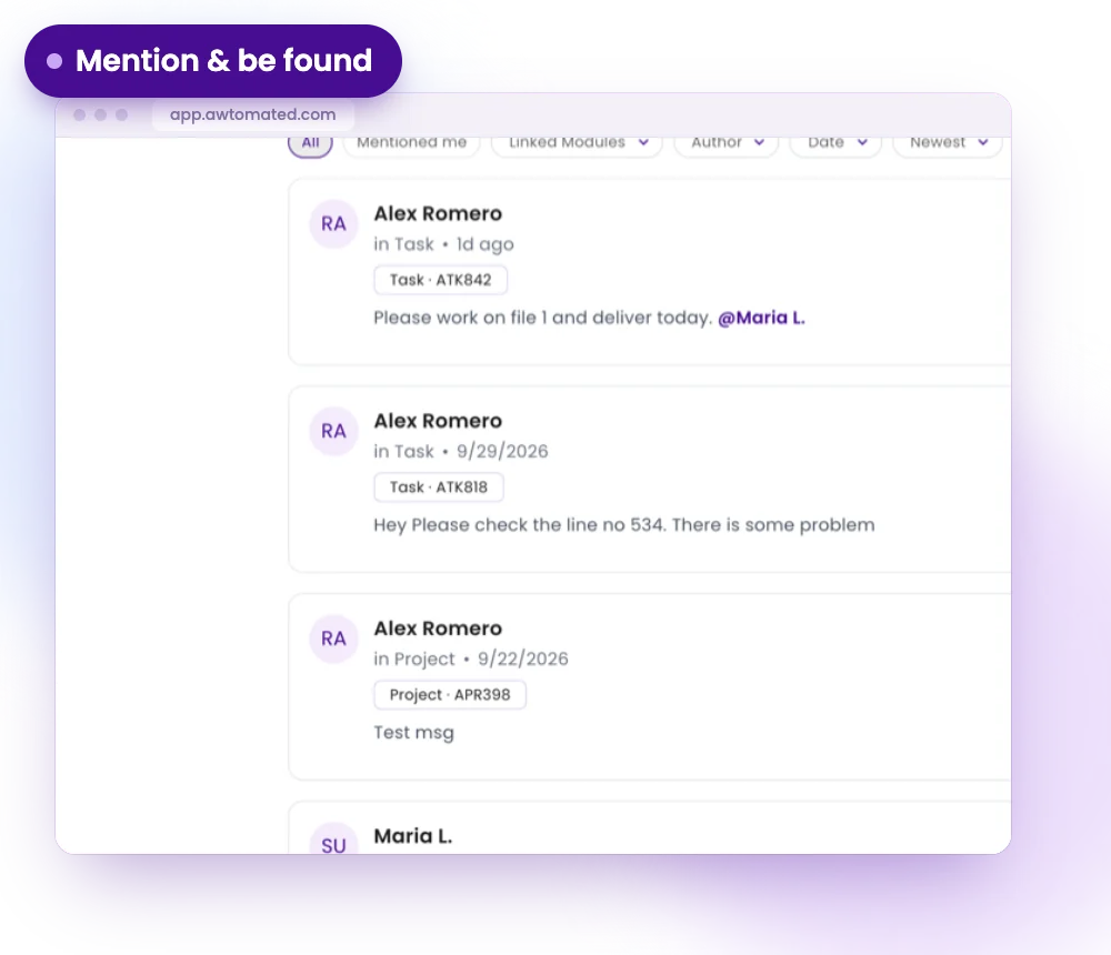 Awtomated screen: Mention and be found