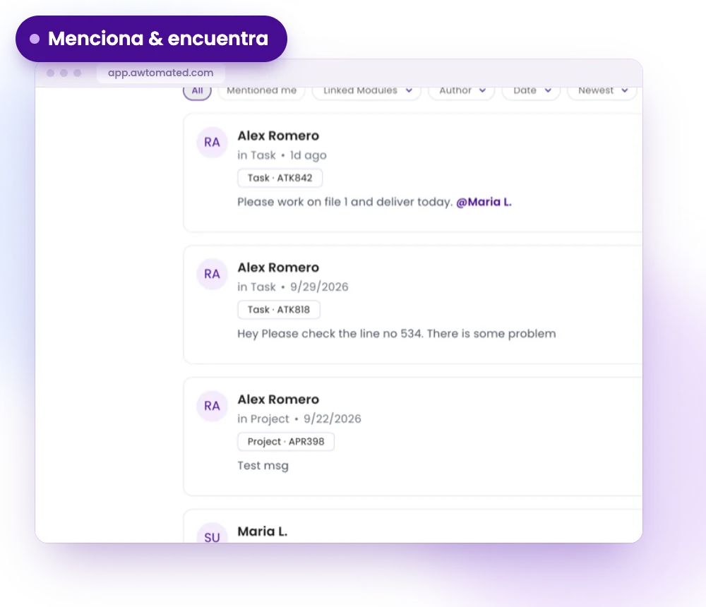 Pantalla de Awtomated: Menciona y que te encuentren