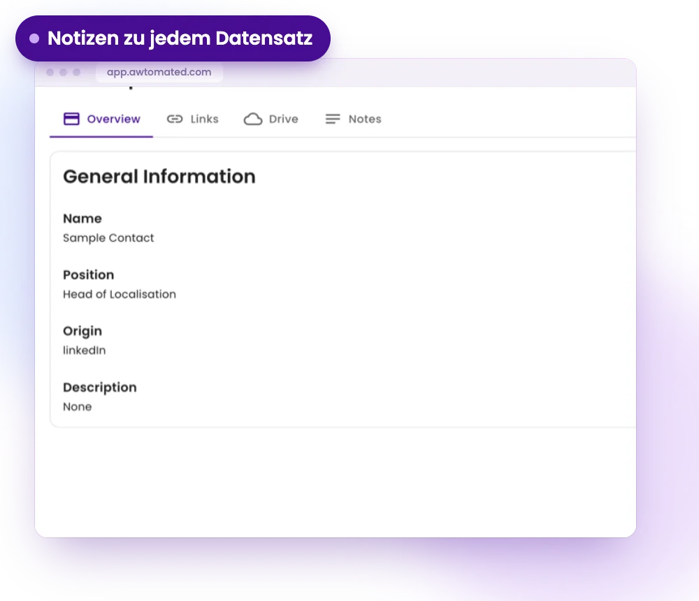 Awtomated-Oberfläche: Notizen bei jedem Datensatz