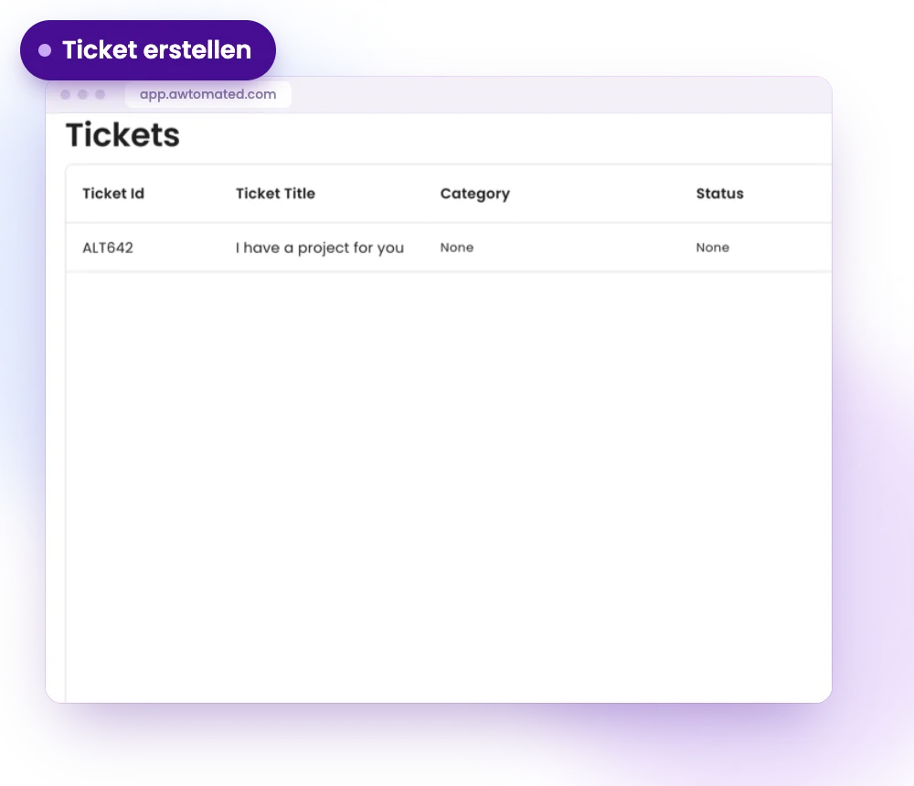 Awtomated-Oberfläche: Ticket in Sekunden anlegen