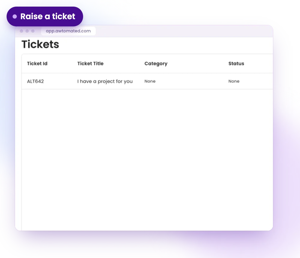 Awtomated screen: Raise a ticket in seconds