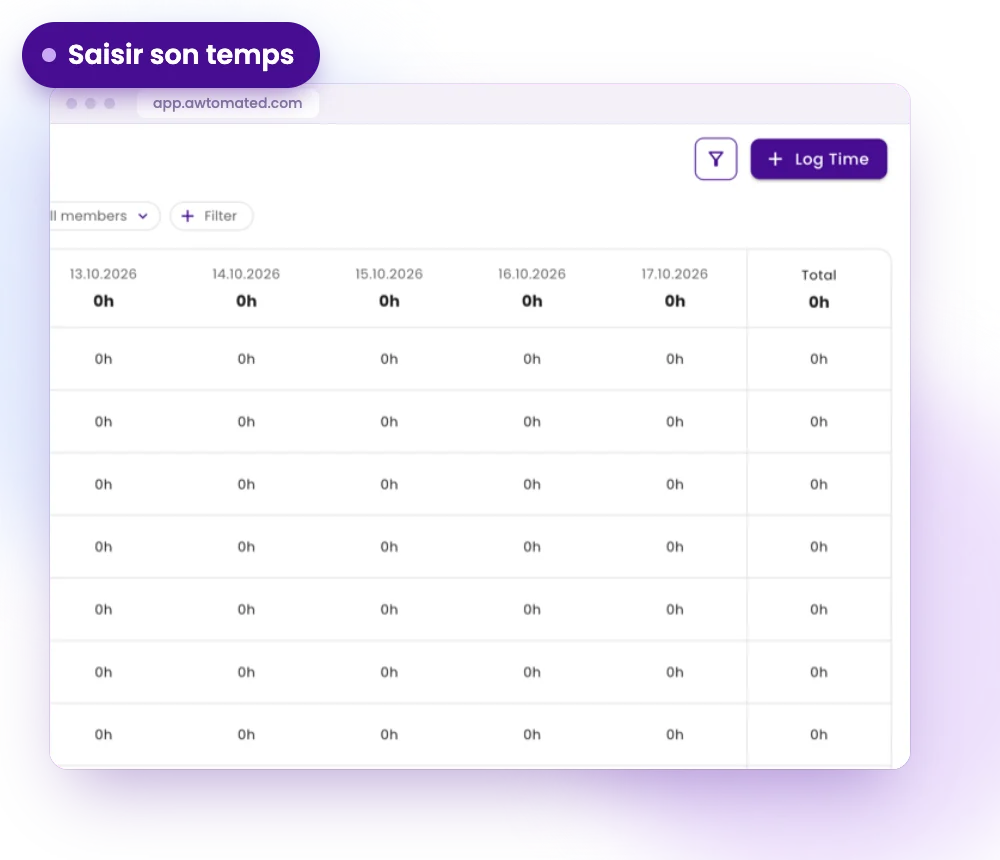 Écran Awtomated : Saisir son temps en quelques secondes