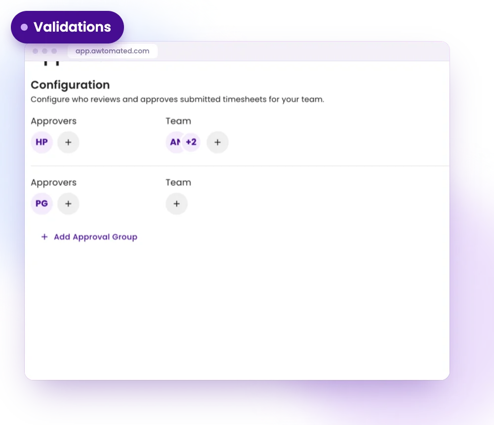 Écran Awtomated : Validations