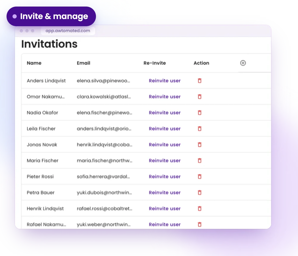 Awtomated screen: Invite and manage vendors